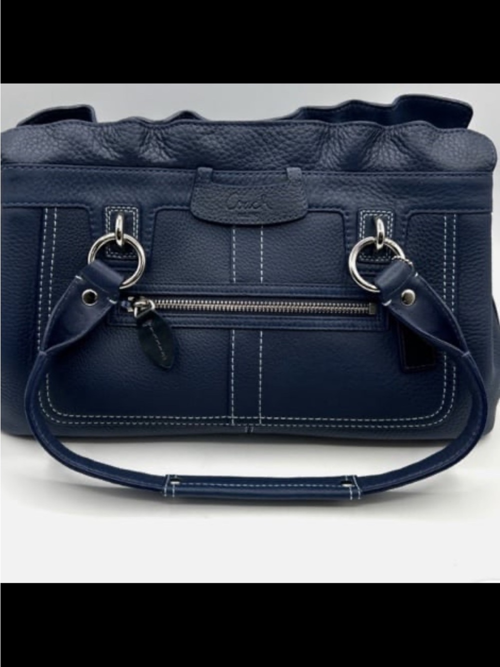 Coach Penelope Satchel Purse Pebbled Leather Navy Blue Dust Bag